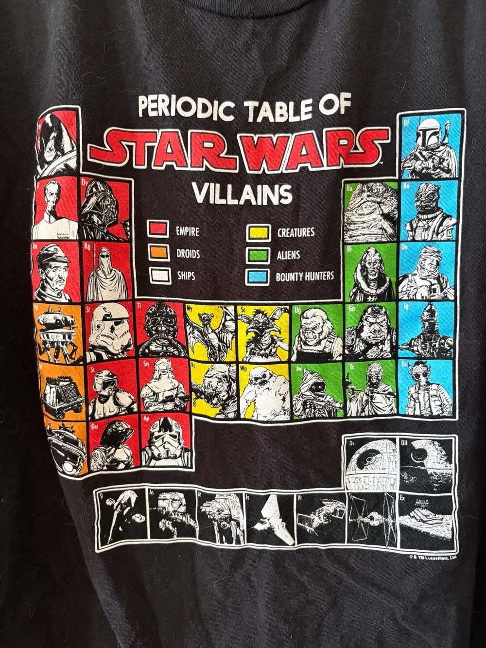 Fifth Sun Star Wars Periodic Table Of Villains Size 2XL Black T-Shirt